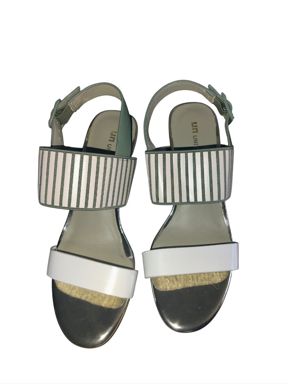 United Nude Striped Green & White Block Heel Sandals Women's Size 38 US 7.5   55 - Picture 2 of 16